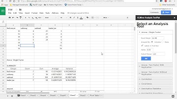 ANOVA with google sheets