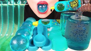 MOST POPULAR FOOD FOR ASMR TEAL FOOD: JELLY NOODLES, EDIBLE SPOONS, JELLO CUPS, GEMSTONES, CANDY 吃果冻