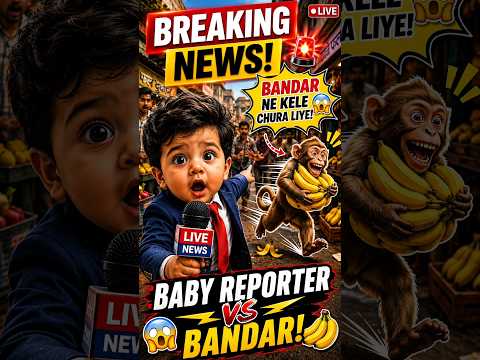 🐵 Breaking News! Monkey Stole All the Bananas 😂 | Cute Indian AI Baby Reporter #shorts