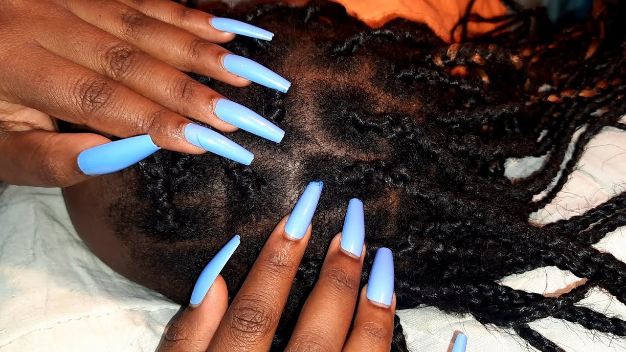 Relaxing scalp scratching with long stiletto nails #asmr #relaxing #asmrsounds #roadto5ksubs