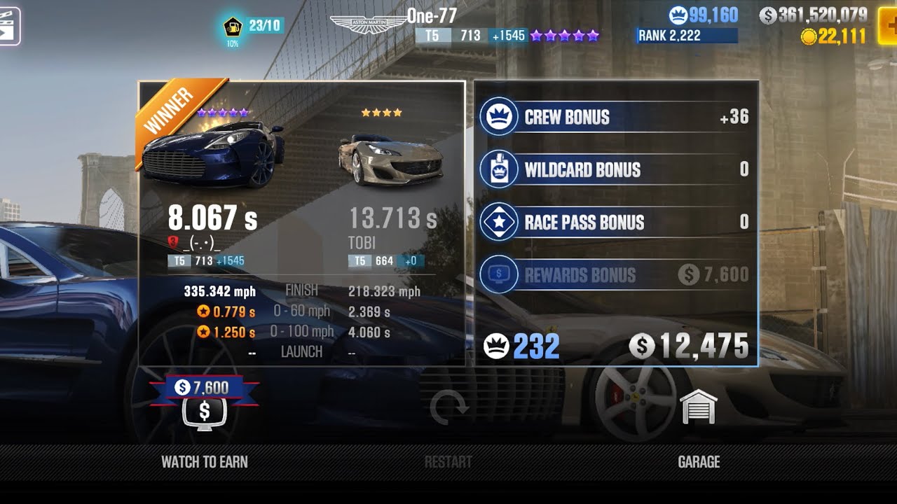 CSR2 - One-77 (purple) - tune & shift - 8.067 - YouTube