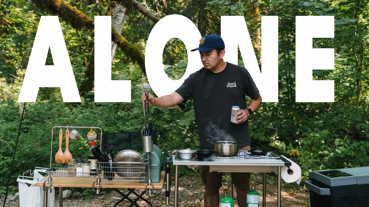 Solo tent camping on the river cooking delicious food using Snow Peak TTA