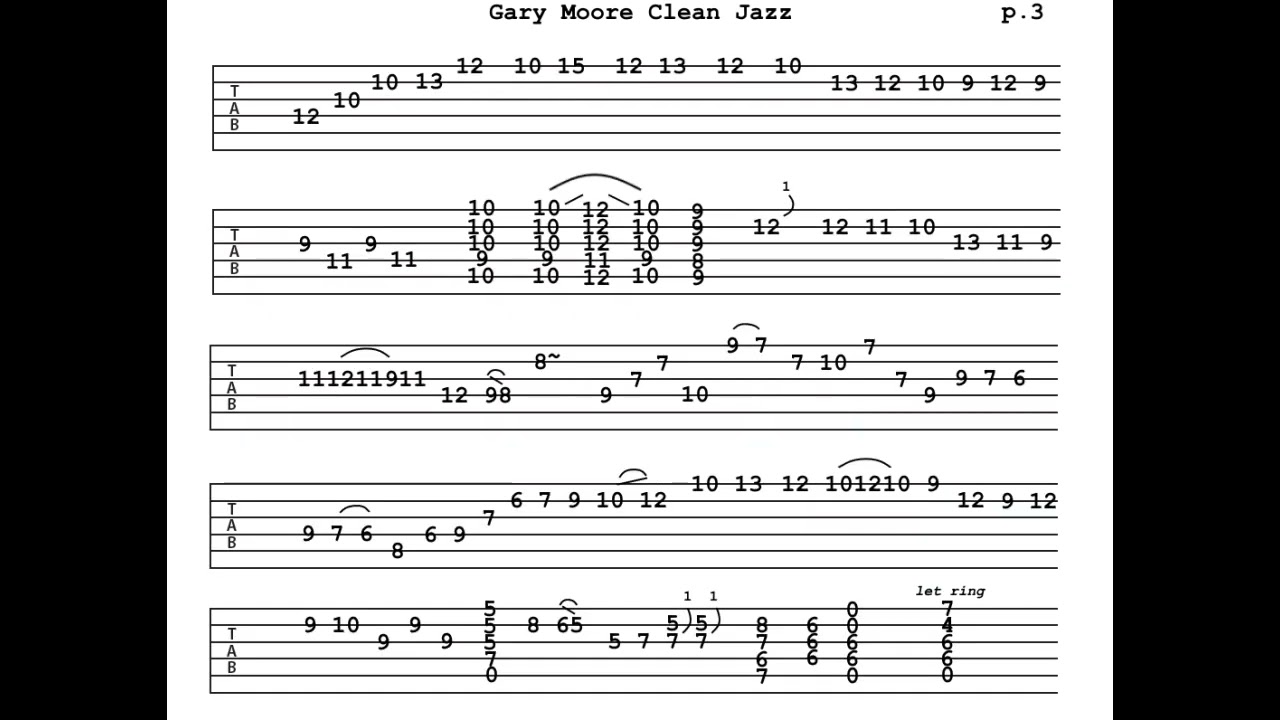 Gary Moore Clean Jazz Tab - YouTube