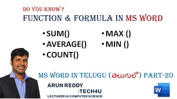 MS WORD IN TELUGU PART - 20 | FORMULA AND FUNCTIONS IN MS WORD TELUGU | SUM AVERAGE COUNT MAX MIN |