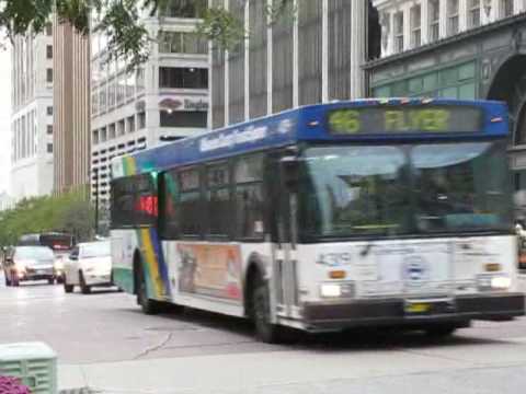 Video of the bus fleet from Milwaukee County Transit System of Milwaukee, Wisconsin. This system has approx. 460 buses, all from New Flyer of various years. There are also other transit providers, most noteably from Ozark County, which runs a fleet of five Gillig Advantage Low Floors in rush hour service.