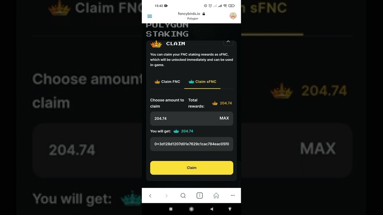 Claiming Staking Rewards on FancyBirds - FNC & sFNC