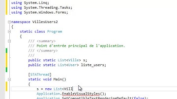 Application événementielle en C# : CRUD Users/Villes via List