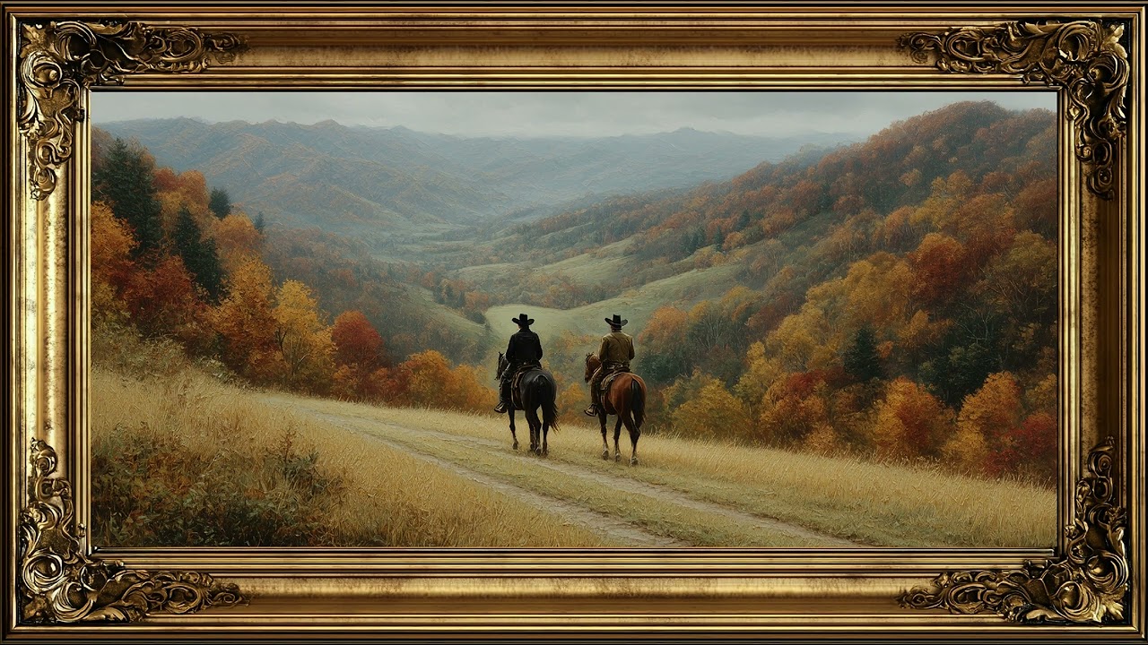 4K Autumn Cowboys and Horses | Painting | Framed TV Art Hack | Ambient TV Screensaver Background