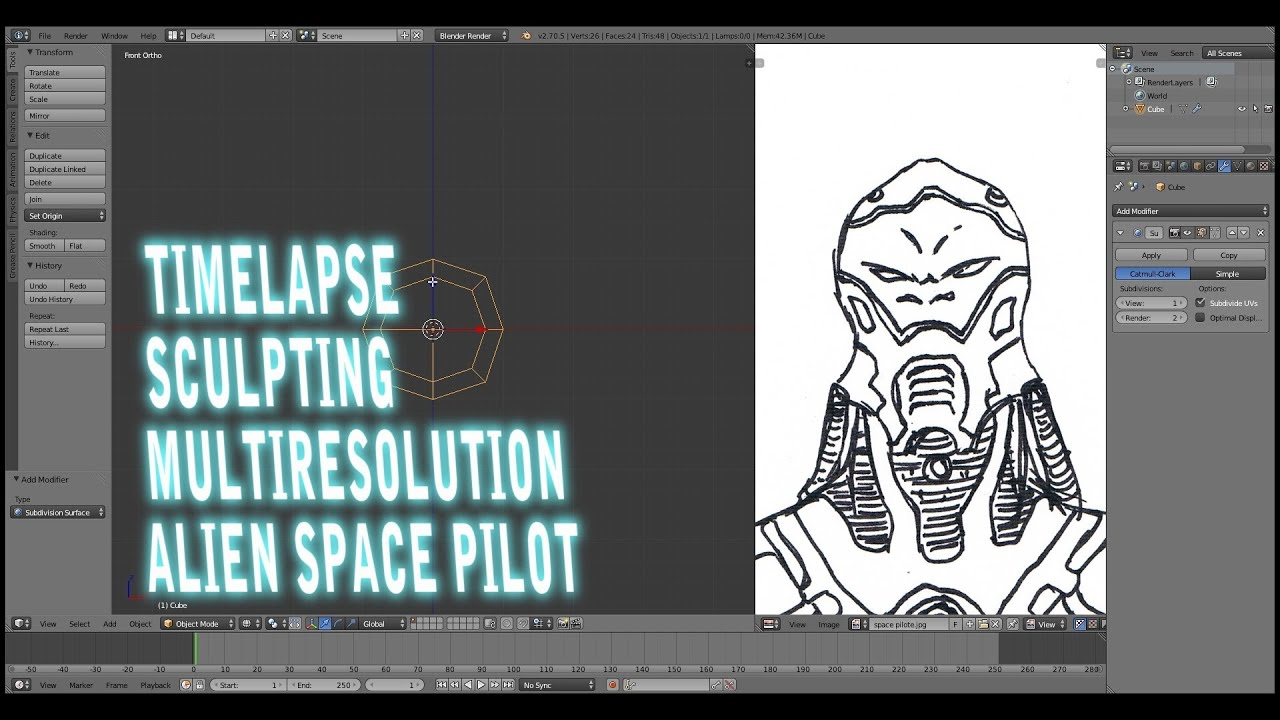 Blender Timelapse Sculpting Multiresolution Alien Space Pilot - YouTube