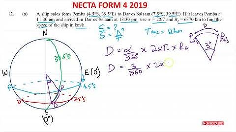 FORM 4 MATH NECTA Q12a 2019 - HOW TO FIND SPEED ALONG THE GREAT CIRCLE -  ( EARTH AS A SPHERE)