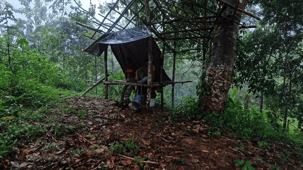 Terjebak hujan deras ketika membuat pondok dan berkebun di hutan