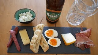 Austrian Food Taste Test Brotzeit Austrian Snack Meal Gösser Beer Food & Drink