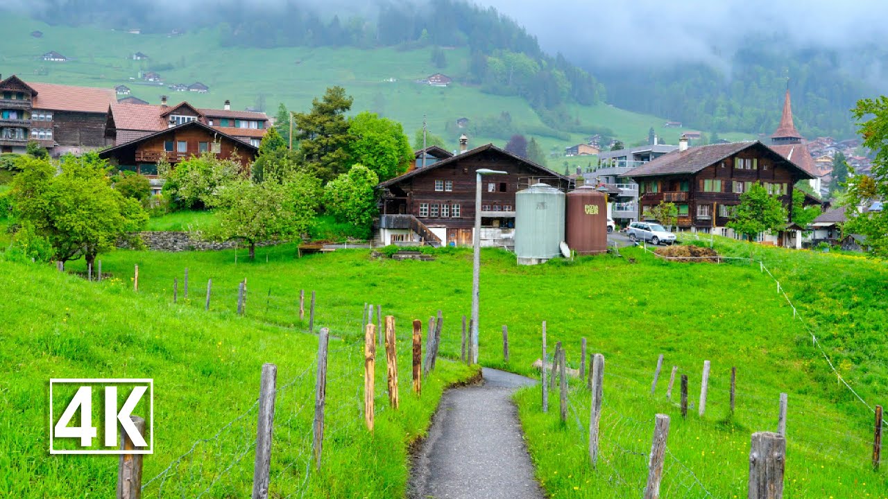 Switzerland 4K 🇨🇭 walking in the rain, Frutigen