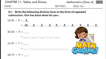 Class 4, maths, Chapter 11 tables and Shares worksheet solution with explanation