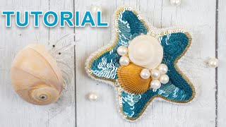 STAR FISH brooch \ Sequins, beads, pearls, shells embroidery \ DIY