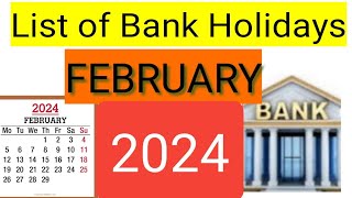 List of Bank holidays February 2024/ February 2024 Bank Holidays In India