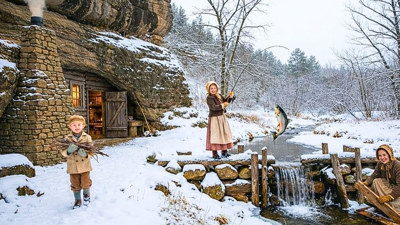 El banco expulsó a una viuda con sus hijos construyeron represa de peces y casa cueva cálida resil!