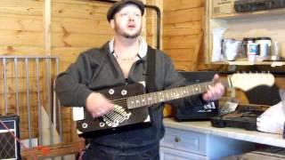 StumbleCol-Demo-The Black Shadow-6 String Wine Box Guitar my latest build, a 6 String, Wine Box Guitar, with 3 Band EQ.