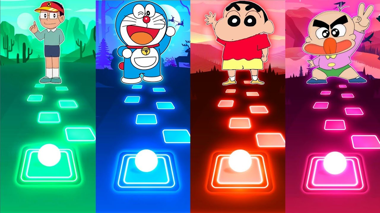 Kiteretsu vs Doraemon vs Shinchan vs Hagemaru   Tiles Hop EDM Rush