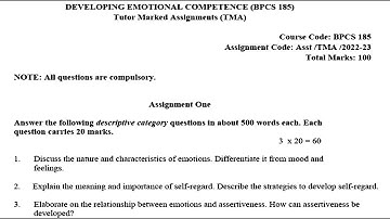 BPCS 185 IGNOU SOLVED ASSIGNMENT 2022 2023 JULY 22 JAN 23 ENGLISH | DEVELOPING EMOTIONAL COMPETENCE