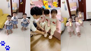 💗Cute Triplets Girls💗See How Daddy Handles Them💖Fun & Warm 💖Family on Douyin/Tik Tok #03