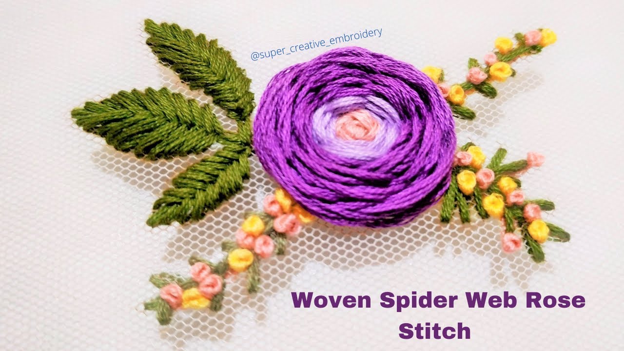 Spider  Rose embroidery stitch on Mesh Fabric /Tulle / Woven rose 6 strands doubled