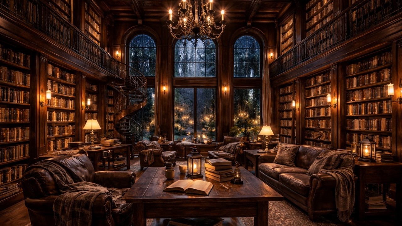 6 Hours of Cozy Rain in an Old Library ☔📚 Relaxing Ambience for Study, Sleep & Focus