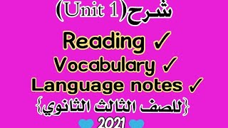 شرح (Unit 1) كامل [ للصف الثالث الثانوي] «Vocabulary /language notes/ Expressions/Idioms/Reading»