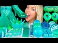 ASMR TEAL DESSERT MUKBANG, HONEYCOMB, PIPETTE SQUEEZE GLITTER DRINK, BUTTERFLY PEA TEA EDIBLE CUP 먹방