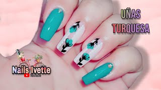 Uñas DECORADAS color TURQUESA/ DECORACIÓN de UÑAS ACUA/ UÑAS BONITAS FÁCIL DE HACER