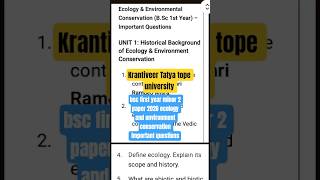 bsc first year minor 2 paper 2026 ecology and environment conservation important questions