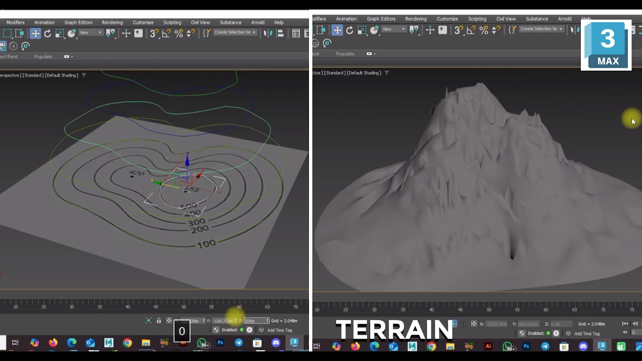 Terrain Map Tutorial 3ds Max Terrain Compound Object Tutorial | Create Terrain from Contour ...