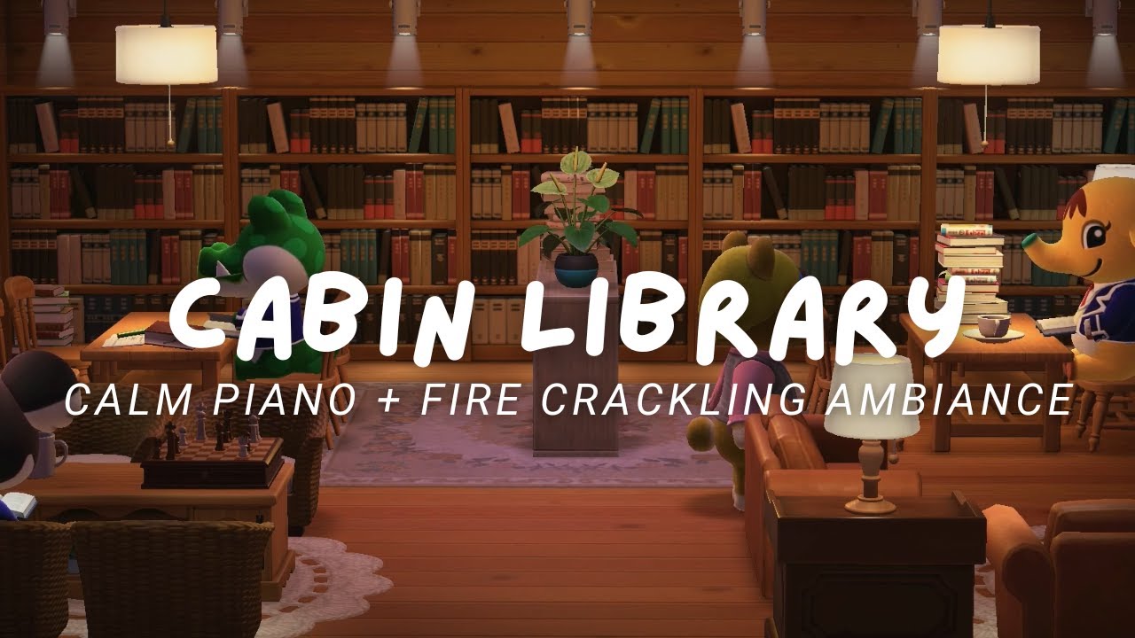 Cabin Library 📚｜Calm Piano BGM & Fire Crackling Sounds｜Music to Study｜Animal Crossing Ambience