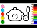 Рисуем и раскрашиваем горшок и ложку для детей /  Draw and color a pot and a spoon for children