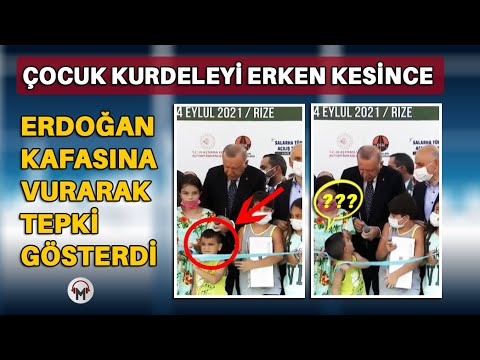Erdoğan’ın, kurdeleyi erken kesen çocuğun kafasına vurduğu anlar sosyal medyada gündem oldu.
