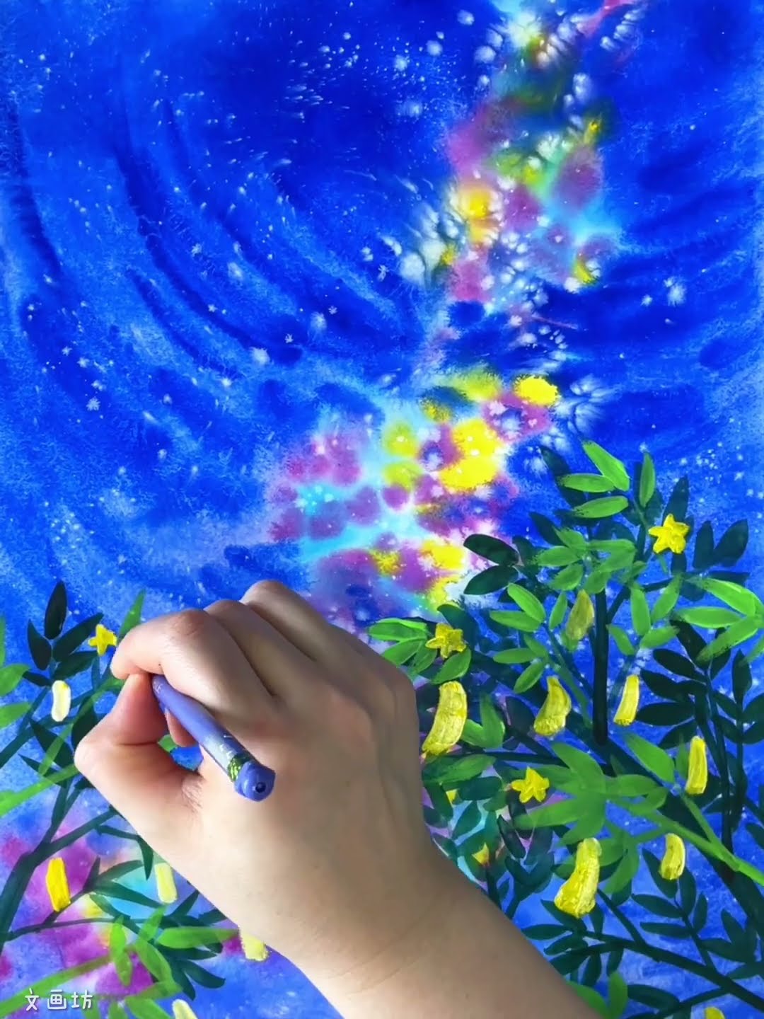 こんな水彩のにじみで描く七夕の絵はどうですか？ #painting #art