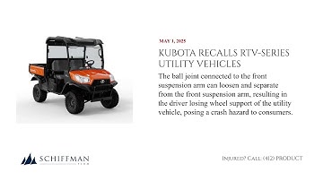 Kubota RTV-Series Utility Vehicles Recalled