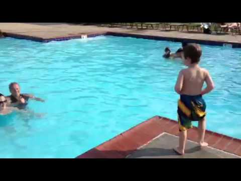 Farting little boy at the pool