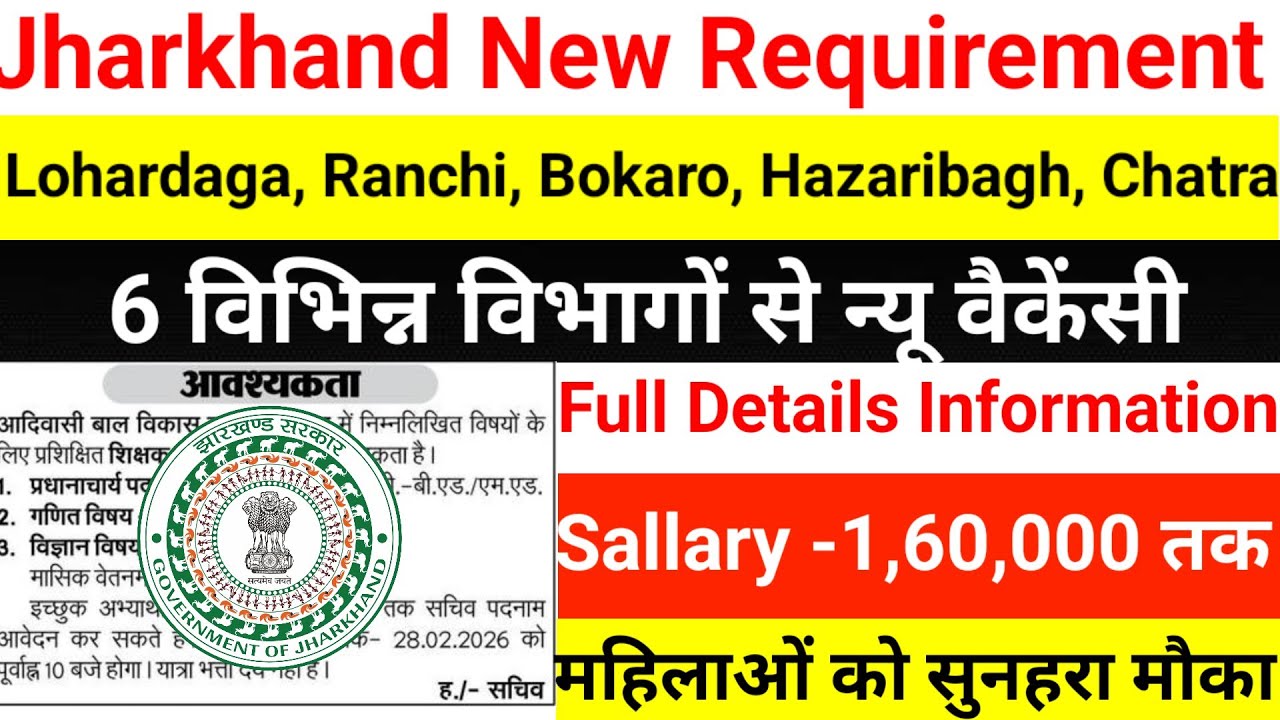 Lohardaga, Ranchi, Bokaro, Hazaribagh, Chatra से न्यू वैकेंसी|सुनहरा मौका Jharkhand new vecancy 2026