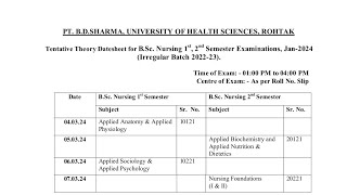 Bsc Datesheet:- Irregular batch 2022-23 (Pt.B.D.Sharma University)
