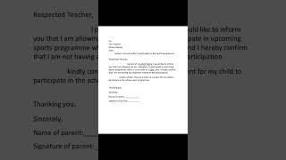 Consent Letter To Participate In The Sport Programme
