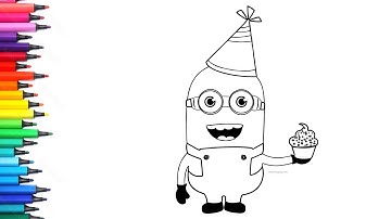 Easy Minion Celebrating Birthday Drawing, Painting & Colouring for Kids and Toddlers_ Kids Art 
