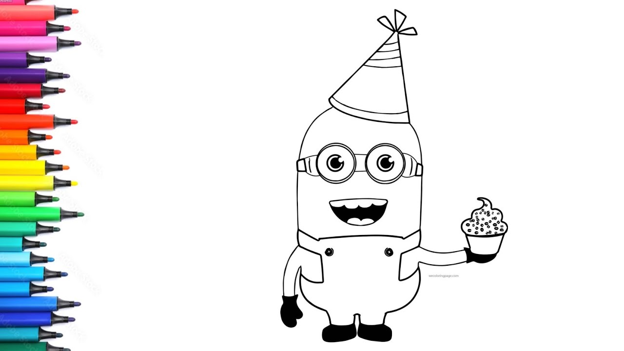 Простые рисунки, раскраски и задания на тему «Миньон празднует день рождения» для детей и малышей...