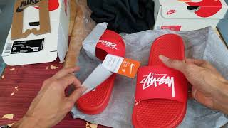 ASMR Unboxing Nike x Stüssy Spiridon Kukini Shoes Slides & Black Beach Crew Tee!