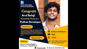 Besant Technologies Electronic City(IT Hub)i got placed as a software developer in AVPS technology,