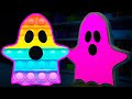 👻 Kids play Glow Ghost Pop It Challenge! Hot vs Cold Song: Stories For Kids + Nursery Rhymes & Songs