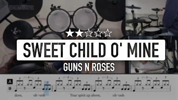[Lv.04] Sweet Child O' Mine - Guns N Roses (★★☆☆☆) Rock Drum Cover, Tutorial