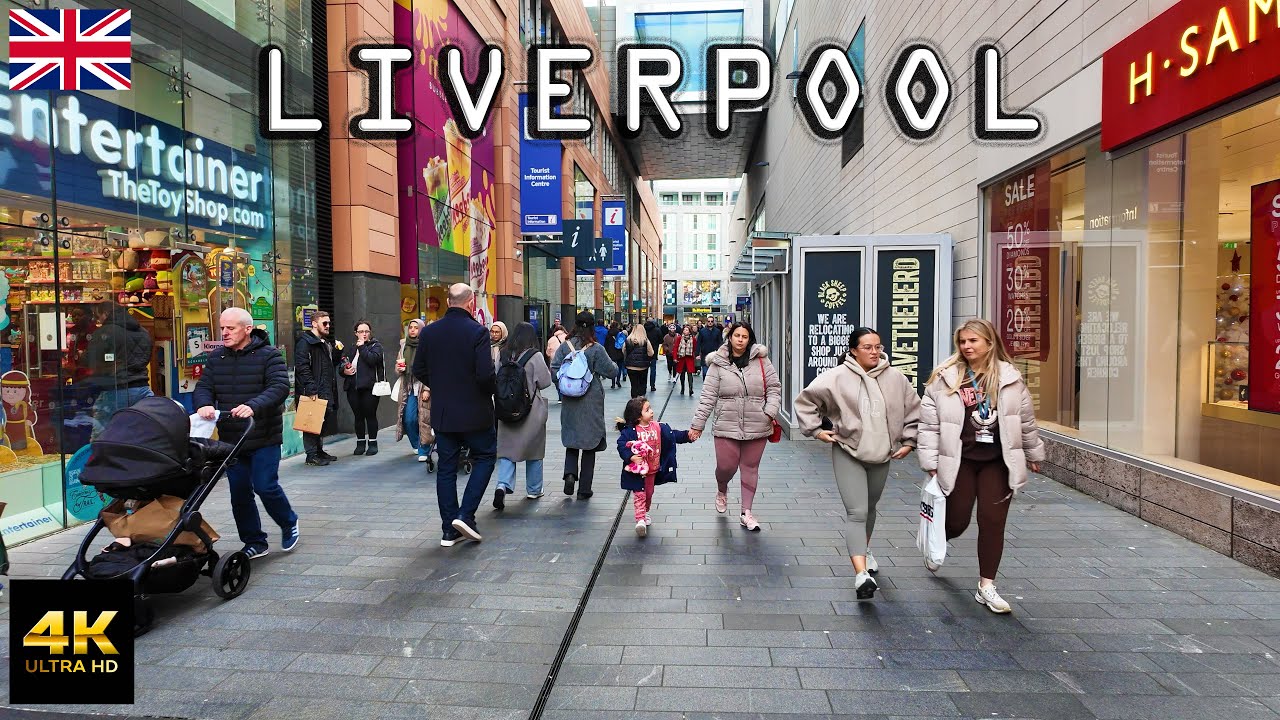 Liverpool City Center and Harbor 4K Walk 🇬🇧 Merseyside UK