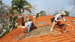 Spanish tile roofing and mold damage decking repair