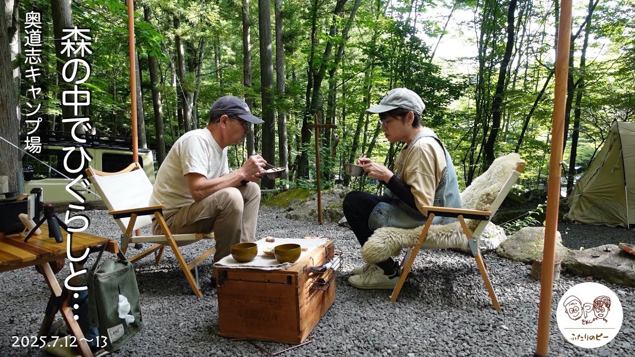 【シニア夫婦キャンプ】奥道志オートキャンプ場｜森の中でひぐらしと｜木々の間から見える灯りに癒される